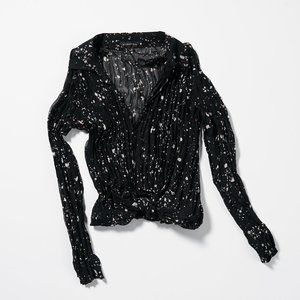 Rock & Republic Sheer Speckled Button Down Long Sleeve Blouse